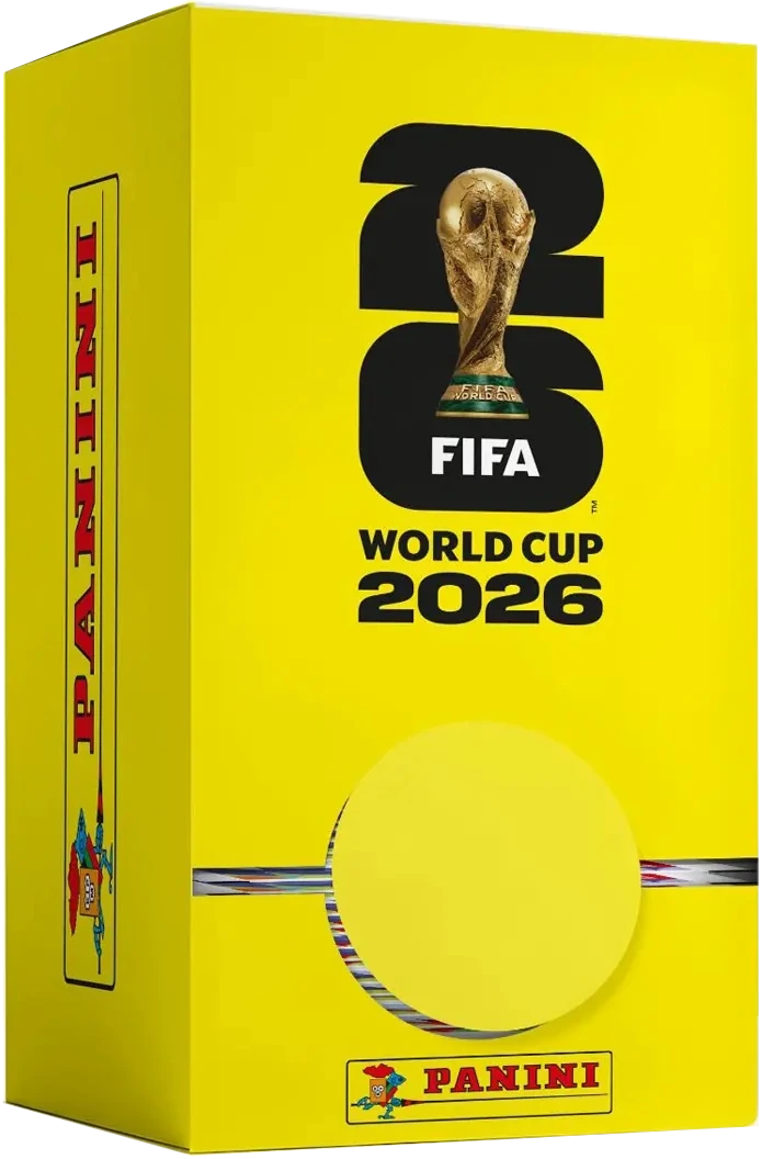 Dispenser amarelo de figurinhas Copa 2026